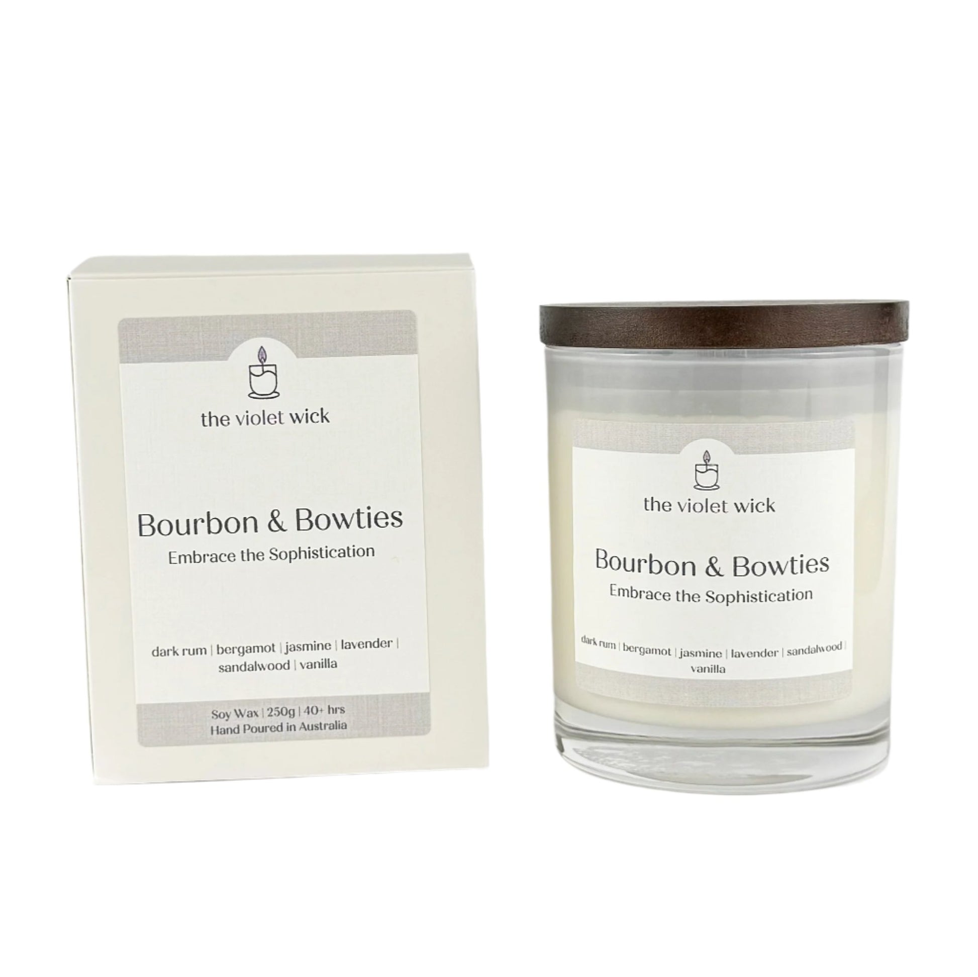 Bourbon & Bowties Soy Candle | dark rum, bergamot, jasmine, lavender, sandalwood, vanilla