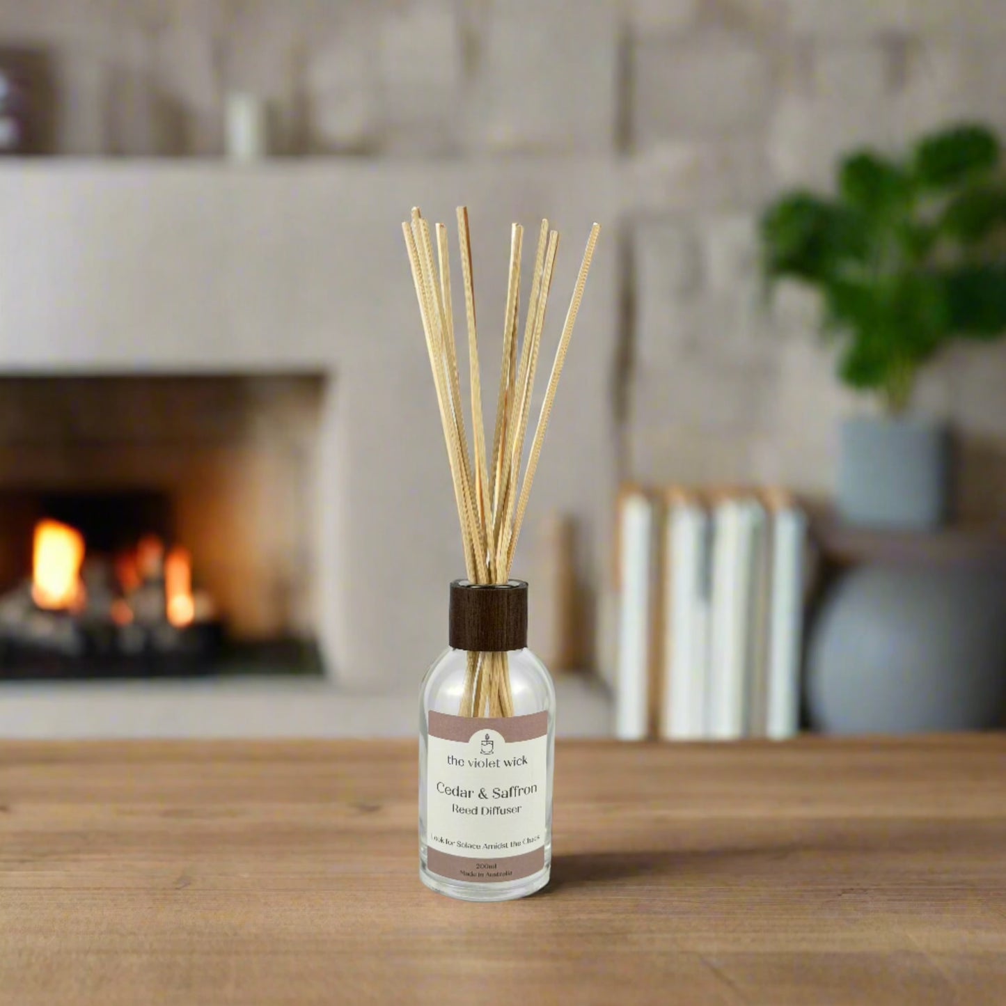 Cedar and Saffron reed diffuser from The Violet Wick