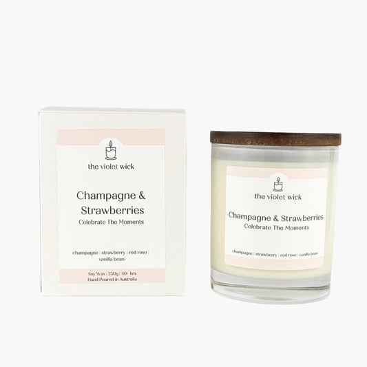 Champagne & Strawberries soy candle from The Violet Wick