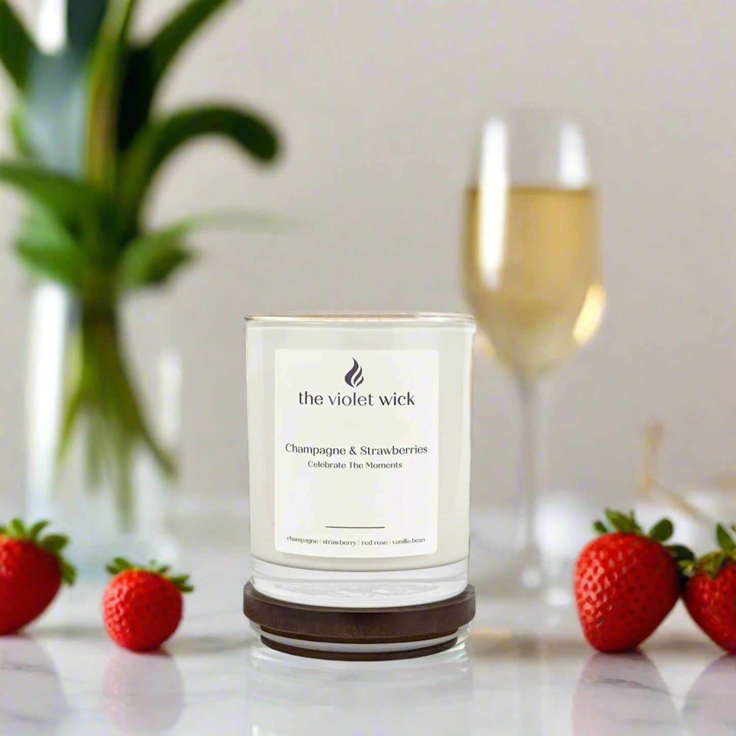 Champagne & Strawberries soy candle from The Violet Wick