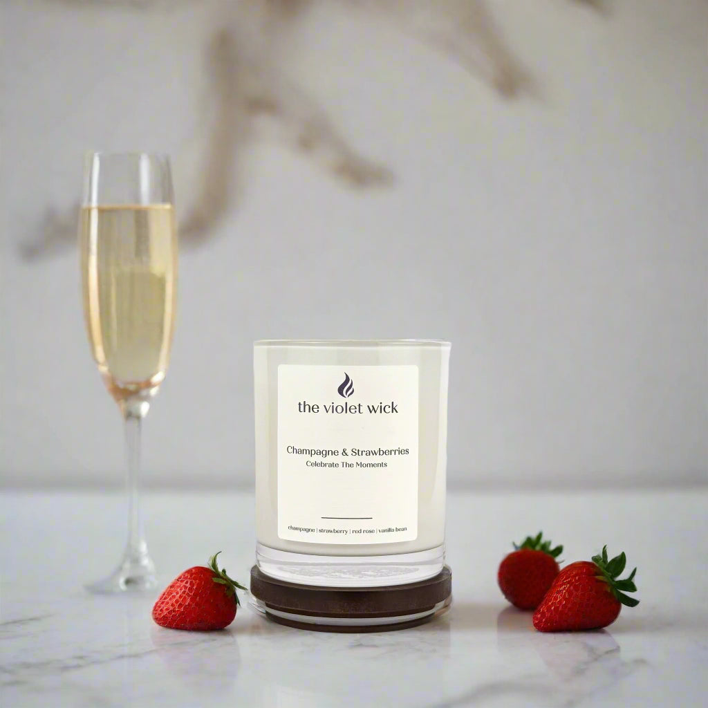 Champagne & Strawberries soy candle from The Violet Wick