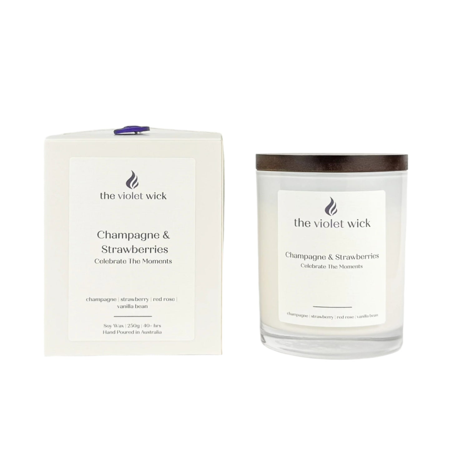 Champagne & Strawberries soy candle from The Violet Wick