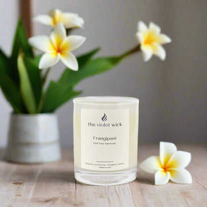 Frangipani soy candle from The Violet Wick