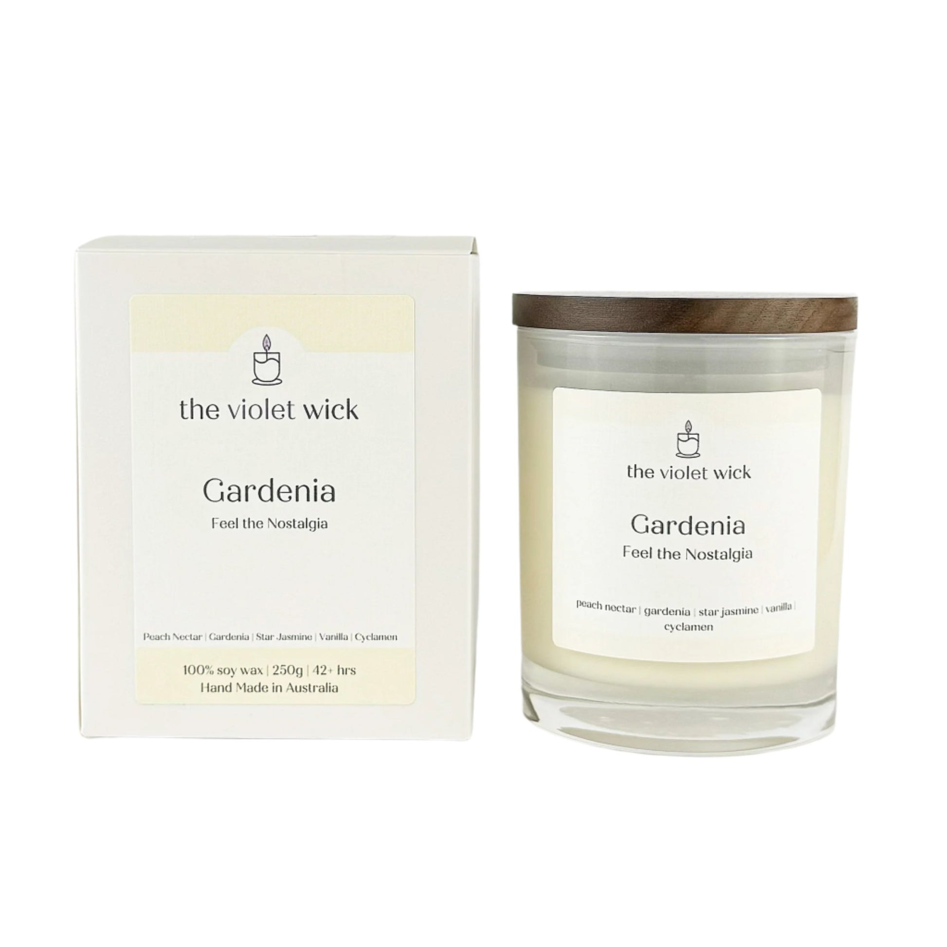 Gardenia Soy Candle | peach nectar, gardenia, star jasmine, vanilla & cyclamen