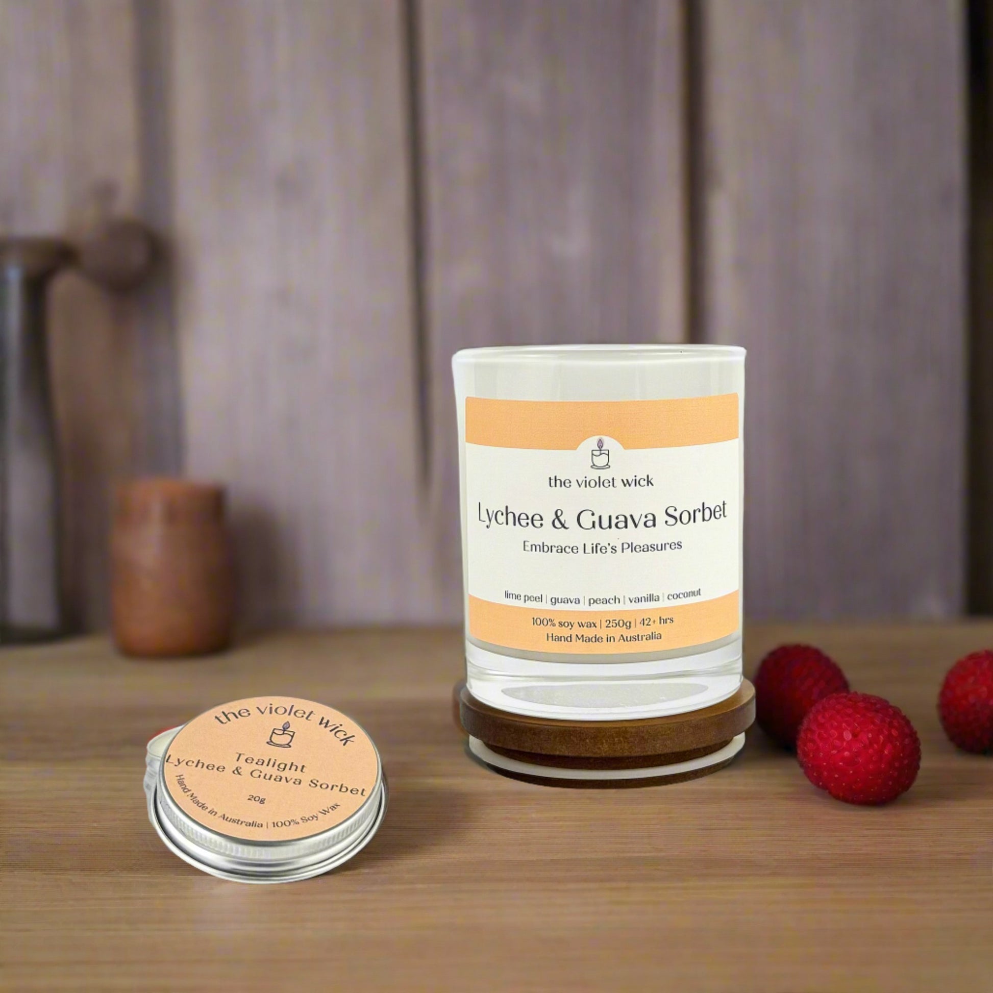 Lychee & Guava Sorbet Soy Candle | lychee, lime, guava, peach, vanilla & coconut