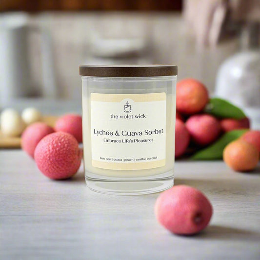 Lychee & Guava Sorbet Soy Candle | lychee, lime, guava, peach, vanilla & coconut