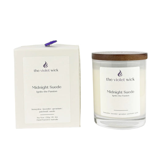 Midnight Suede soy candle from The Violet wick