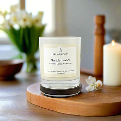 Sandalwood soy candle from The Violet Wick