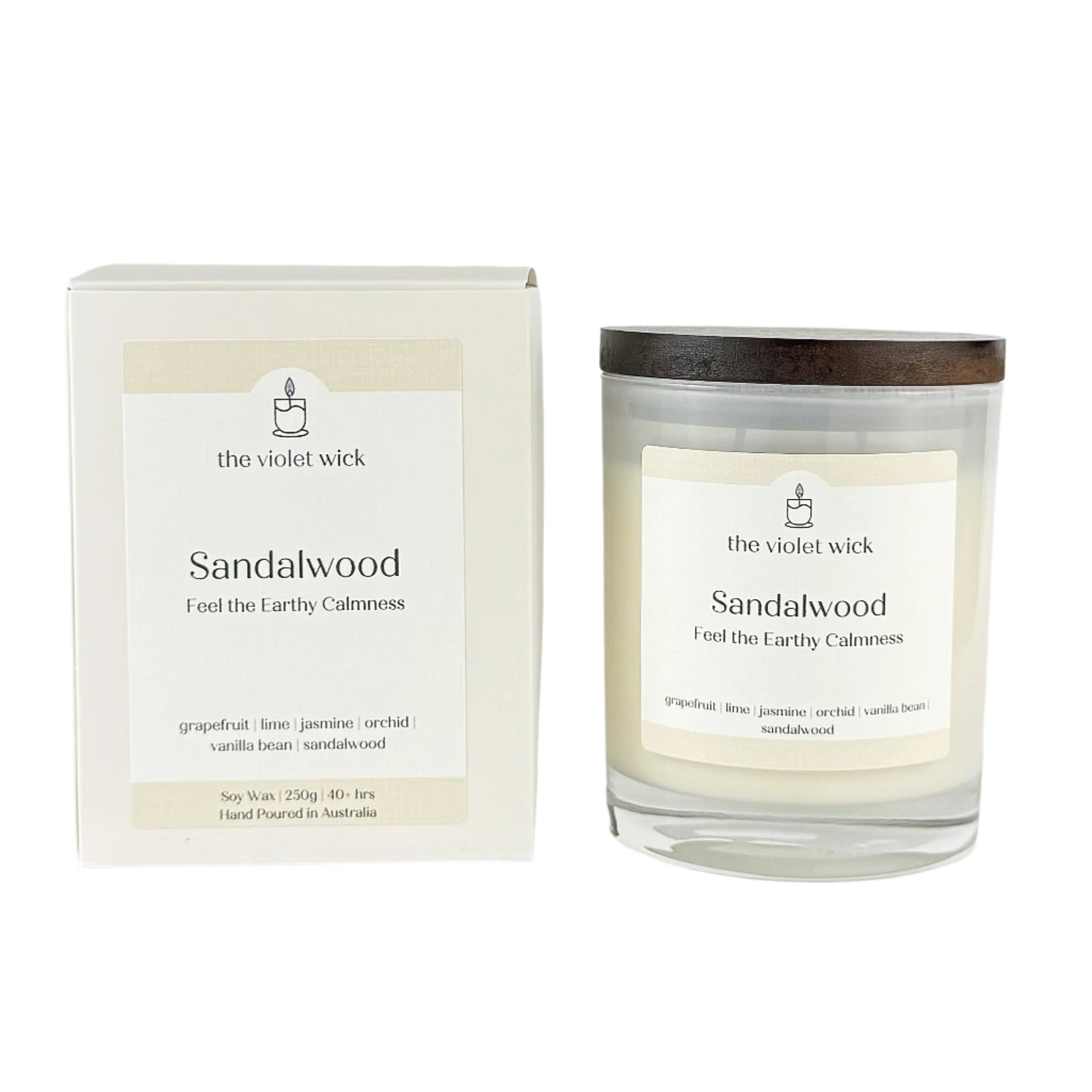 Sandalwood soy candle from The Violet Wick