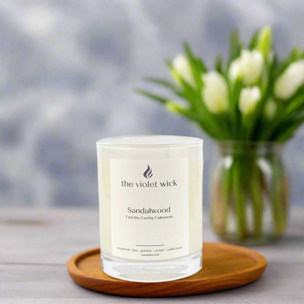 Sandalwood soy candle from The Violet Wick