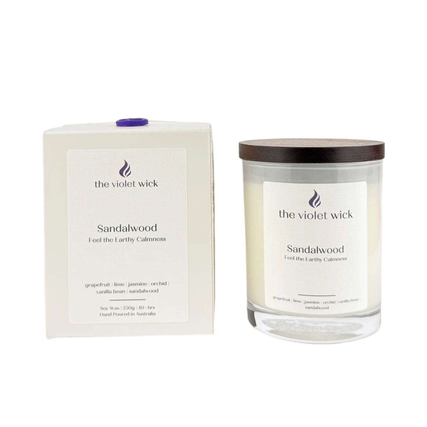 Sandalwood soy candle from The Violet Wick