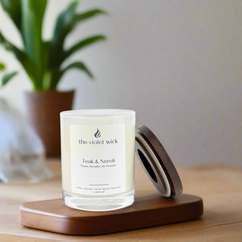 Teak & Neroli soy candle from The Violet Wick