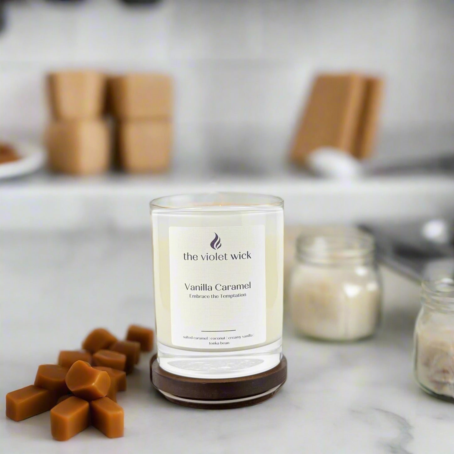 Vanilla Caramel soy candle from the Violet Wick