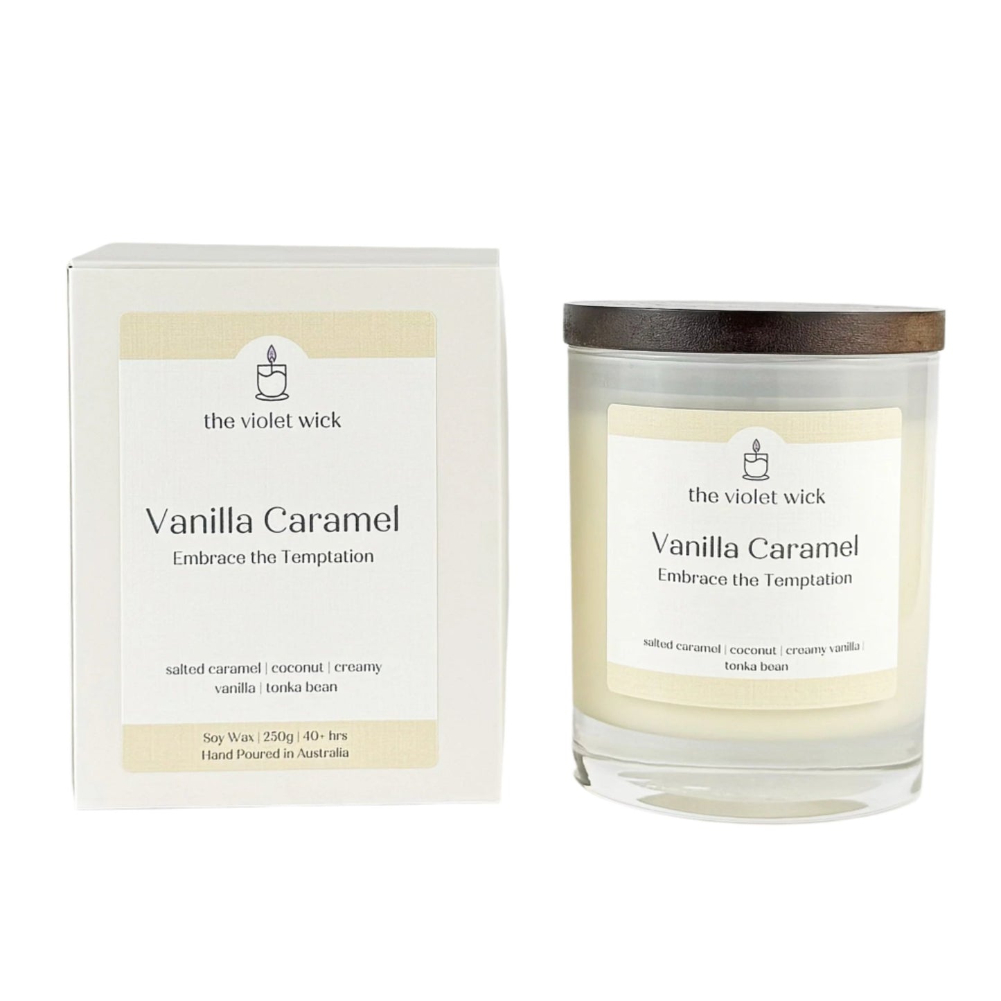 Vanilla Caramel soy candle from The Violet Wick